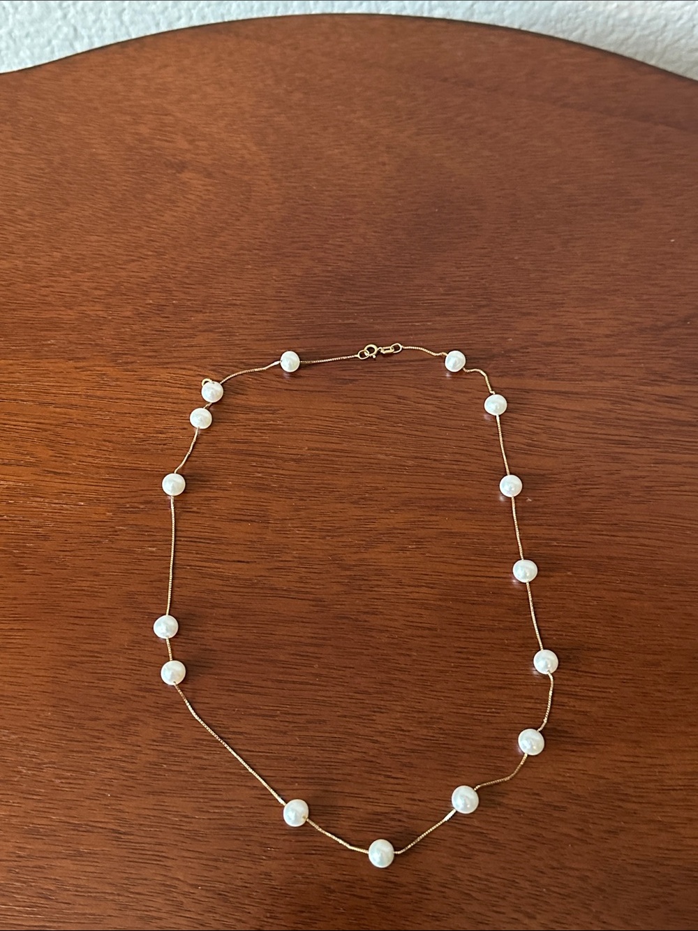 Gold Chain Necklace with White Pearl Stations